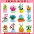 Qinline 24 Pack 6-12, Easter Gifts for Kids Succulents Flower Bouquets Building Blocks with Gift Cards for School, Boy