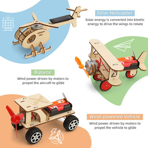 6 in 1 STEM Kits for Kids Age 5-12, Wood Car Building Electric Model Kit, Birthday Gift for Boys and Girls