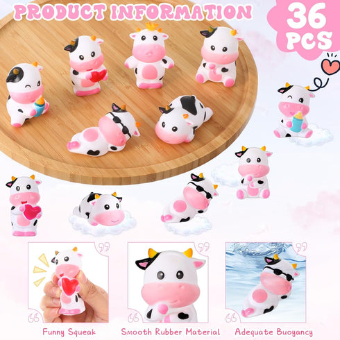36 Swimming Jenaai Pcs Cute Rubber Cows Bulk Squeak Floating Cow for Kids Bath Toys Rubber Animals Shower Bathtub Toy