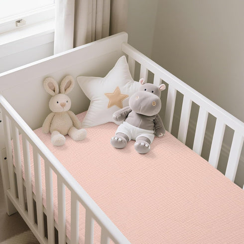 100% 2 Pack 52x28 Inches Organic Cotton Muslin Baby Fitted Crib Sheets Cream&Muted Pink, Ultra Breathable and Soft