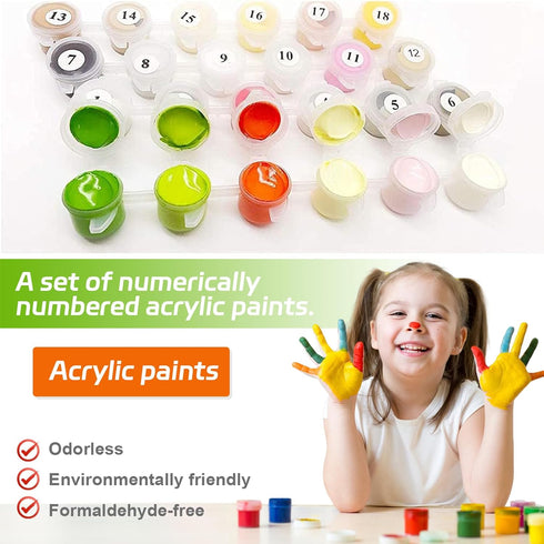 FLAJZ 4 Pack 4 5 6 7 8 9 10 12, 8x8 Inch Paint by Numbers Kit for Kids, Easy Kids Paint by Number Kits Age DIY Color