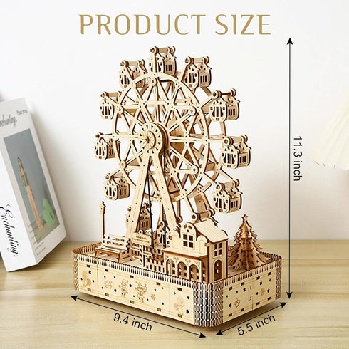 3D Wooden Puzzle for Adults, DIY Ferris Wheel Model Kit with Music Box for Creative Assembly