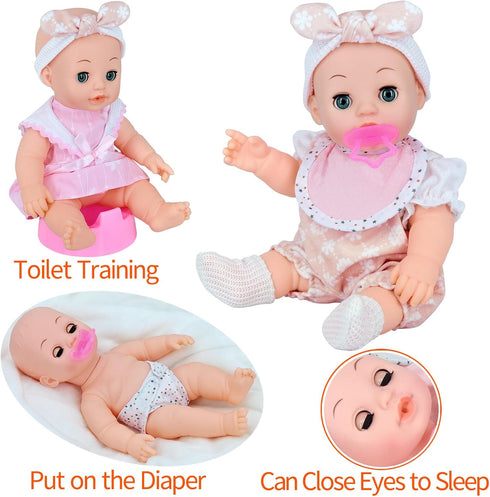 Besurejoy 12'' Playset 4 Bottle,Backpack Set Baby Doll with Outfits,Clothes Hanger,Swaddle