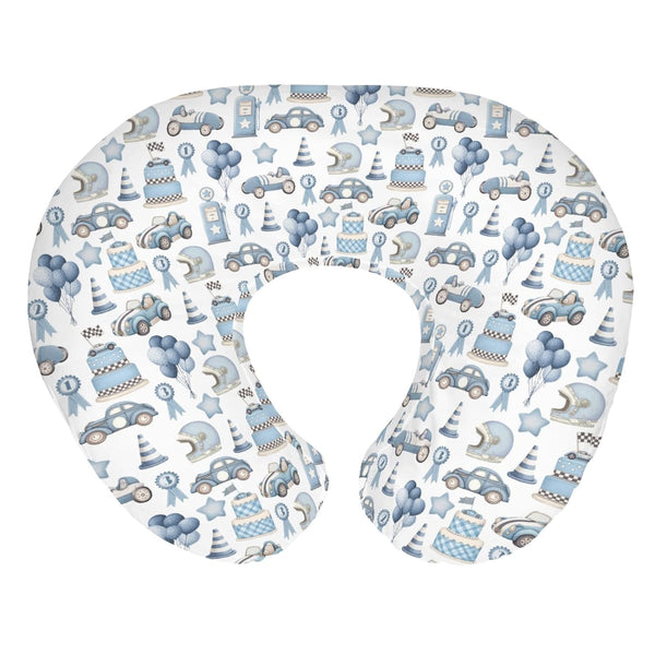Watercolor Blue Racing Baby Nursing Pillow Covers for Boy Blue Racecar Balloon