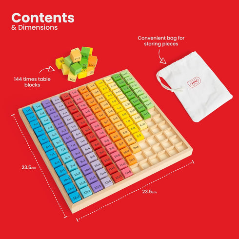 Bigjigs Toys Educational Wooden Times Table Tray for Kids Learning
