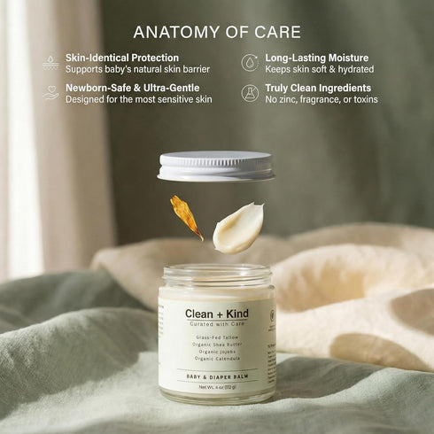 4 oz Organic Diaper Balm Baby Diaper Rash Cream Soothes & Protects Sensitive Skin with Grass-Fed Tallow, Shea Butter