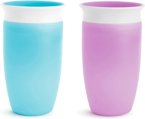 Munchkin Sippy Cups for Toddlers 1-3, 10 Ounce, Spill Proof Miracle 360 Cup, 2 Pack, Blue/Purple