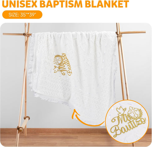 Cacooba Baby Blanket Neutral Baptism Easter Gift for Toddler Newborn Christening Gifts for Boys Girls White Knit