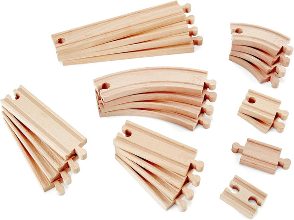 Hape 24 Pcs Wooden Railway Super Expansion Rail Pack| Compatible with Other