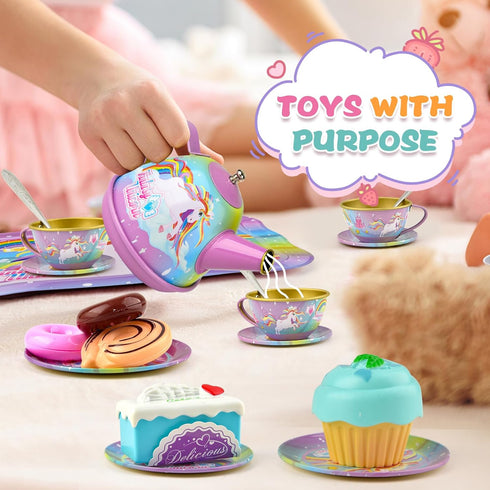 Minnot Set 3 4 5 6 Set, Unicorn Tea Party for Little Girls, Age Year Old, Toddler Kids Kitchen Pretend Play Toys