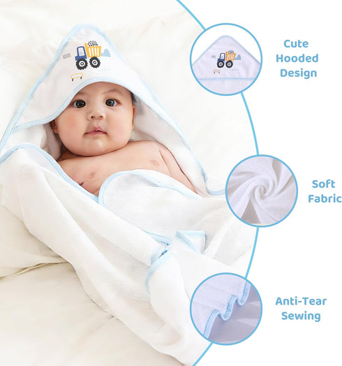 3 3 Mooreeke Baby Towel with Hood for Boys Blue Excavator Bath Towel for Babies Ultra Soft Absorbent PCS Baby Towels