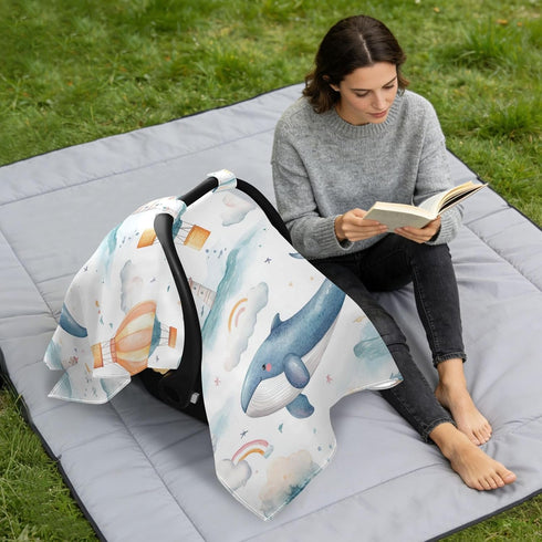 Dalzium Whales Air Balloons Lighthouses Clouds Rainbows Car Seat Cover Baby, Carseat Canopy Cover for Girl Boy