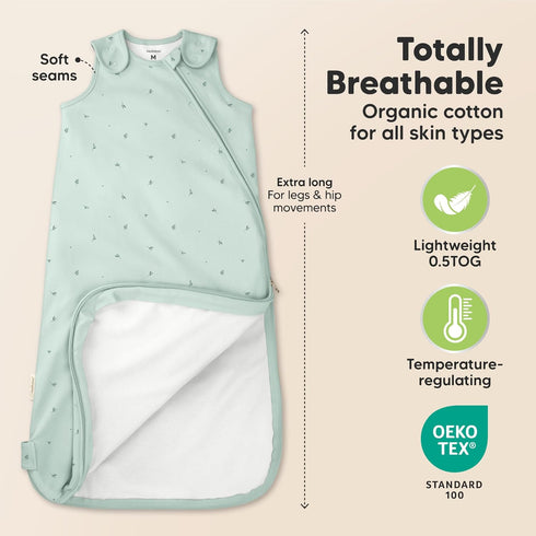 2-Pack 100% 0.5TOG 0-6 Organic Baby Sleep Sacks, Cotton - Soft & Breathable Baby Wearable Blanket, Toddler Sleeping