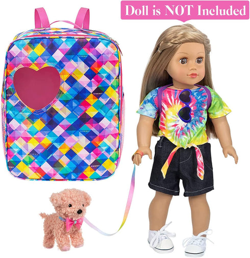 Ecore Fun 5 Items 18 Inch Dolls Bag Set with Accessories, Doll Clothes, Shoes, Sunglasses, Backpack and Toy Dog