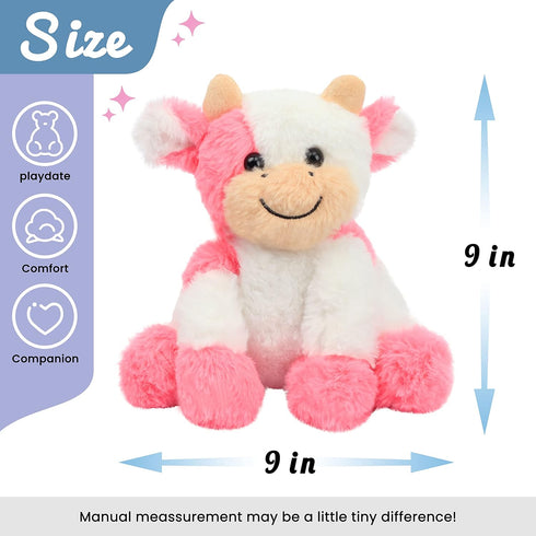 Hopearl Plush Cow Toy - 9 Inch Strawberry Pink Floppy Dairy Cattle - Cute Birthday Gift for Kids