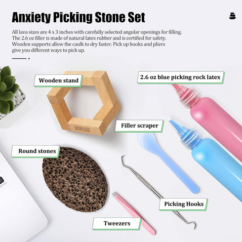 2Pcs Pick and Peel Stone Kit, Skin Picking Fidget Toys, Picky Pad Stone, Pick Stone Kit for Anxiety Relief, Adult