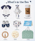 9pcs Set 0-6 Golray Baby Boy Gifts for Baby Shower, Newborn Essential with Fox Lovey/Blanket/Onesie/Wooden