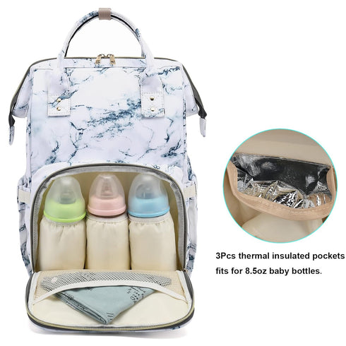 Yusudan Backpack Diaper Bag for Baby Girls, Mom Waterproof Large Nappy Bags for Women (Marble)