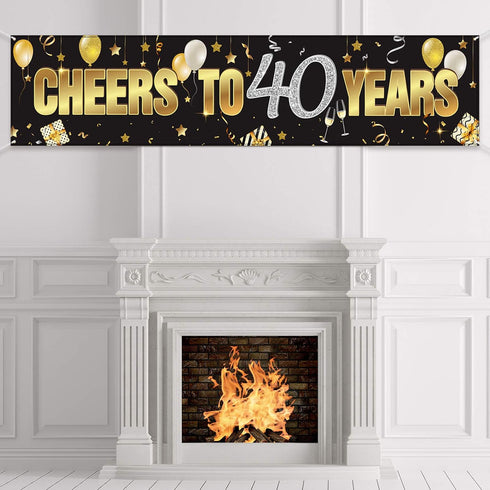 40th Birthday Banner, Happy 40th Birthday Cheers to 40 Years Sign, Gold Glitter Birthday Decoration Supplies