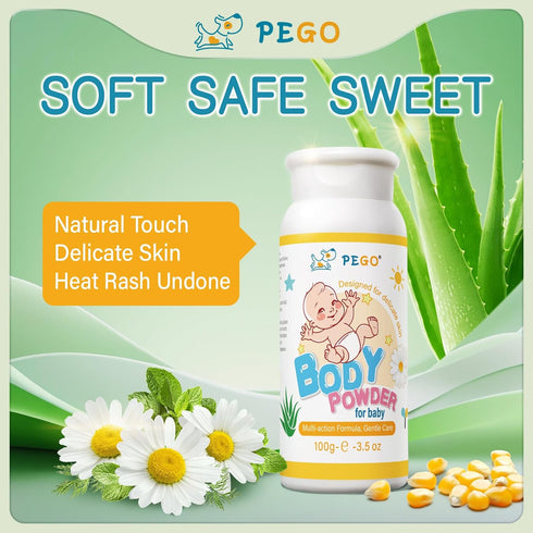 100g/3.5Oz (1 Pack) PEGO Cornstarch Baby Powder,Talc-Free,with Zinc Oxide,Aloe and Chamomilla,Prevent Heat Rash,Diaper