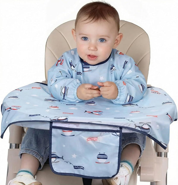 MOTEERLLU Coverall Baby Feeding Bib for Eating,Long Sleeves Bib Attaches to Highchair