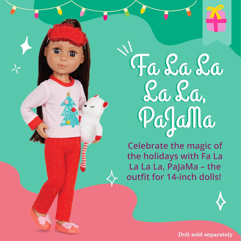 Glitter Girls – 14-inch Doll Outfit – Christmas Doll Clothes – Festive Doll Outfit – 14-inch Doll Slippers – 14-inch Doll Sleepover – FA La La La La, Pajama