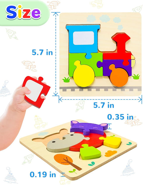 Yetonamr Wooden Toddler Puzzles - 12 Pack Jigsaw Montessori Educational Toys for 1-3 Years Old Boys Girls
