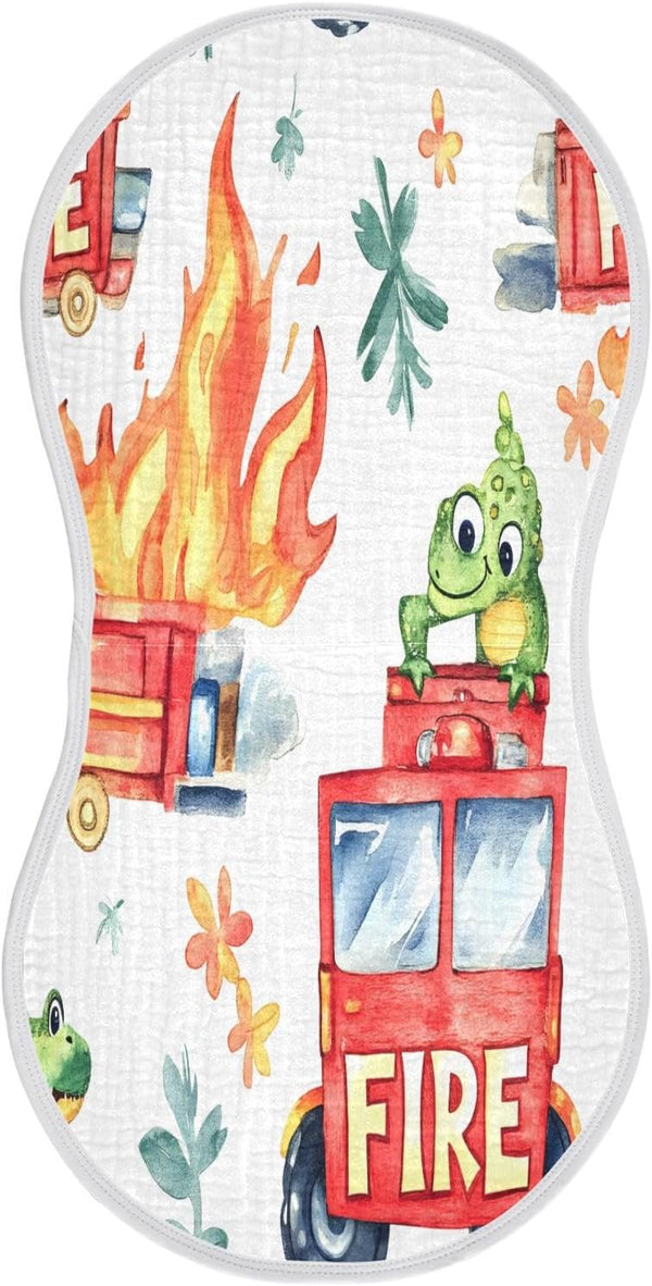 YETTASBIN Watercolor Fire Truck Muslin Baby Burp Cloth, Super Soft Absorbent Cotton Burp
