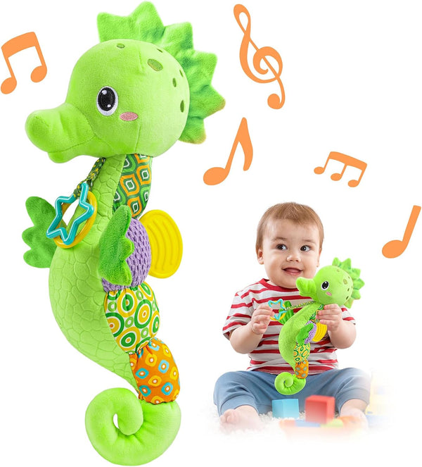 Baby Toys Musical Seahorse, Infant Stuffed Animal with Crinkle and Rattles, Soft Sensory Toys for Newborn Boys Girls
