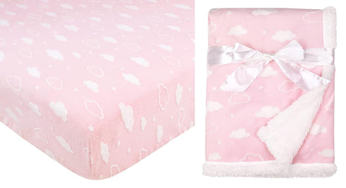 American Baby Company Heavenly Soft 2 Piece Chenille/Sherpa Crib Sheet & Blanket