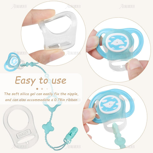 10 Pack AUEAR, Silicone Adapter Rings Holder for Nipple Pacifier Clip Food Grade Transparent Color