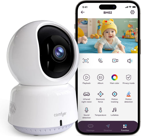 Comfyer Baby/Pet Monitor for Indoor Security, Monitoring with Smart Phone app, 2K QHD