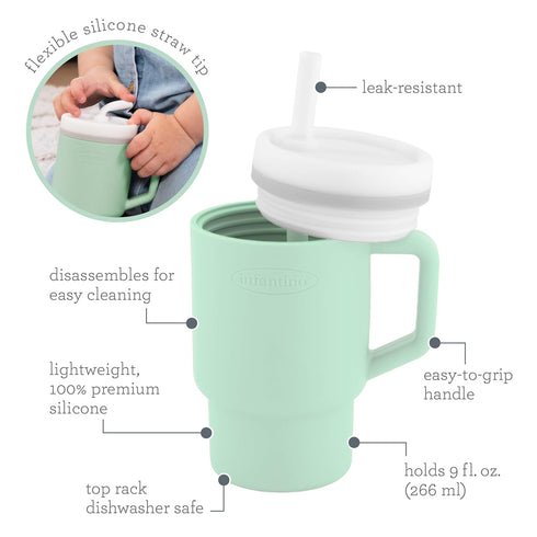 1st 9 Oz. Infantino My Tumbler, Silicone Sippy Cup with Straw & Handle, Spill-Resistant Baby Cup for On-the-Go