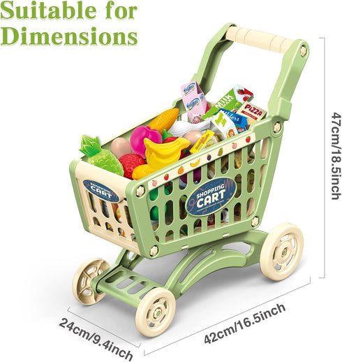 54pcs Playset RedCrab Kids Shopping Cart Toy Supermarket Included Grocery Cart Toy,Credit Card Pretend Fruit Vegetables