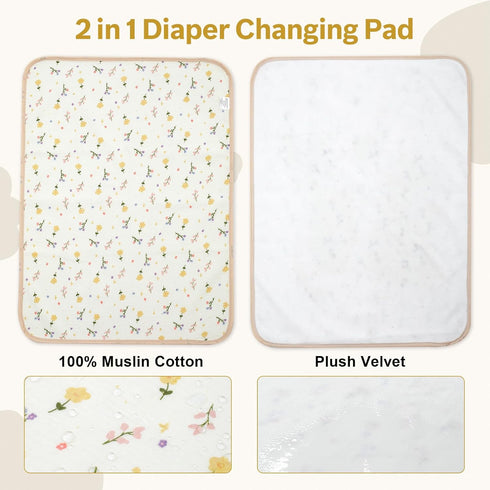 Muslin Diaper Changing Pad, Waterproof Diaper Change Mat Liner for Baby, Reusable Incontinence Underpad for Travel
