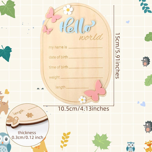 Penitue Wooden Baby Announcement Sign, Cute Hello World Newborn Signs Welcome Baby Arrival Plaque Decor for Hospital