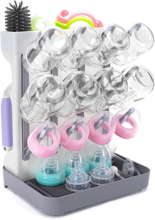 ZYLOHA Baby Bottle Drying Rack: Space Saving Vertical Bottle Drying Holder with Brushes