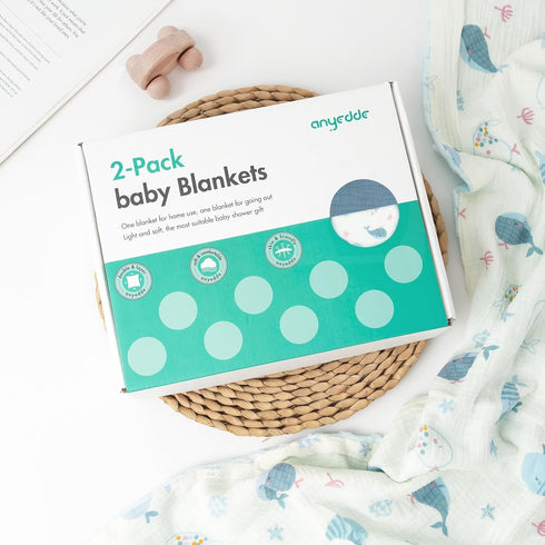 2 Pack ANYEDDE Baby Blankets with Muslin Cotton and Minky Dots for Toddler Boys - Super Soft Baby Minky Blanket