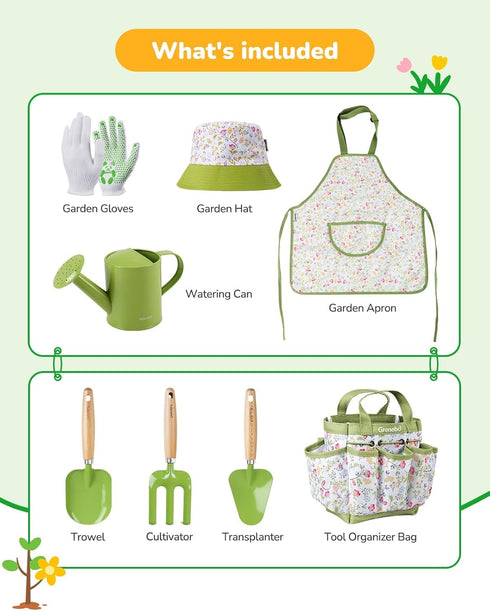 Set Kids Gardening Toys, Quality Garden Tool Kit for Kids and Toddlers, Includes Two Shovels, Garden hat,Rake