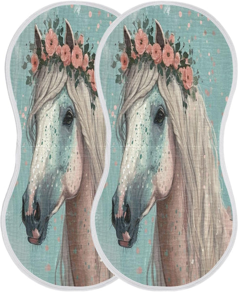 Bulletgxll Set 4, Grey Horse Unisex Baby Burp Cloths of Soft Absorbent Organic Cotton Muslin Burping Cloths for Newborn