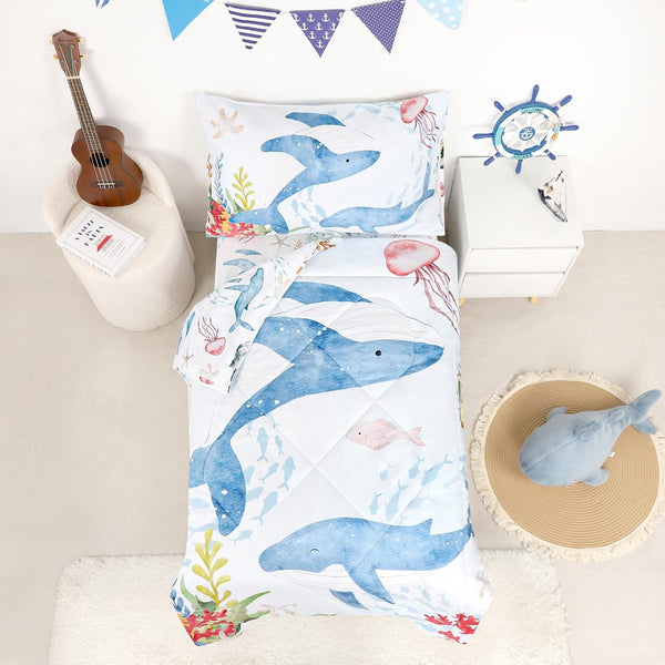 4 Piece Toddler Bedding Set, Ultra Soft and Breathable Toddler Comforter Sets