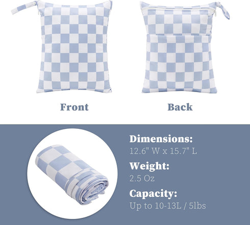 Pack 2 Ohocut Blue Checkered Waterproof Wet Dy Diaper Bag for Baby Essentials, Travel, Swimsuit, Beach Bag Accessories