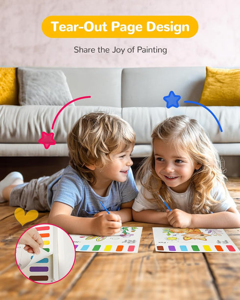 TECJOE Paint with Water Coloring Books for Toddlers, 26 Pages A to Z Animal Watercolor Paint Set