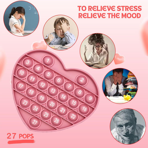 Pink Heart Shaped Pop Bubble Fidget Toy, Valentines Sensory Toy with Letters & Numbers for Kids