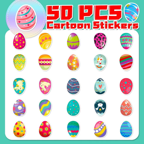 Waxkure 50 Pcs Egg Stickers, Basket Stuffers Basket StuffersDecoration Easter Egg Decoration, Easter Egg StickersEaster