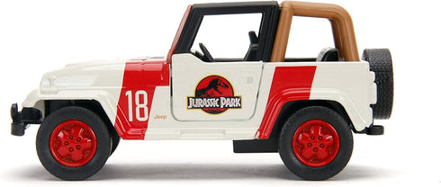 Jada Toys Jurassic World 1:32 Jeep Wrangler Die-cast Car for Kids and Adults (White/Red)