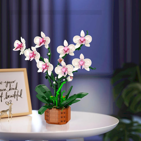 Set, Set 18+ Bilinott Orchid Flower Building Blocks Fake Indoor Flowers Building for Home, Kitchen, Desk Decoration