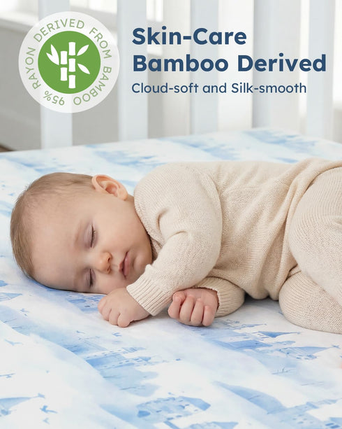 2 Pack 52x28in Yoofoss Baby Crib Sheets Viscose Derived from Bamboo, Fitted Crib Sheet for Boys Girls, Soft