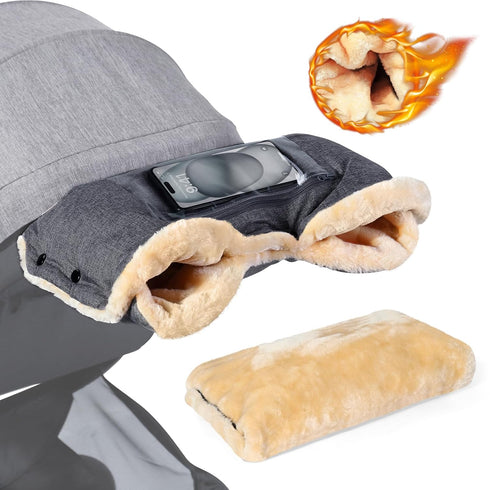Orzbow Faux Sheepskin Stroller Gloves with Phone Pockets, Winter Extra Thick Mittens