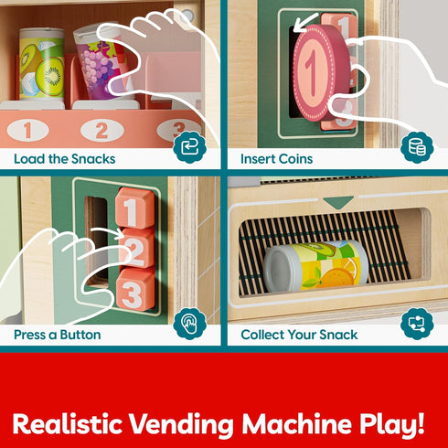 Set, 3+ TOP BRIGHT Wooden Vending Machine Play Play Food for KidsPretend Play Toys with Wooden Snack Bars and Drink